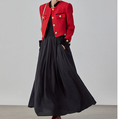 2025 Temperament high-end small fragrant jacket, tweed short jacket  spring women's clothing spring and autumn red top