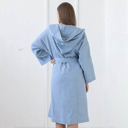 SAFERIDO 2025 Hot trade spring new  style pure cotton blue hooded lace-up pocket nightgown women's loungewear loose and casual
