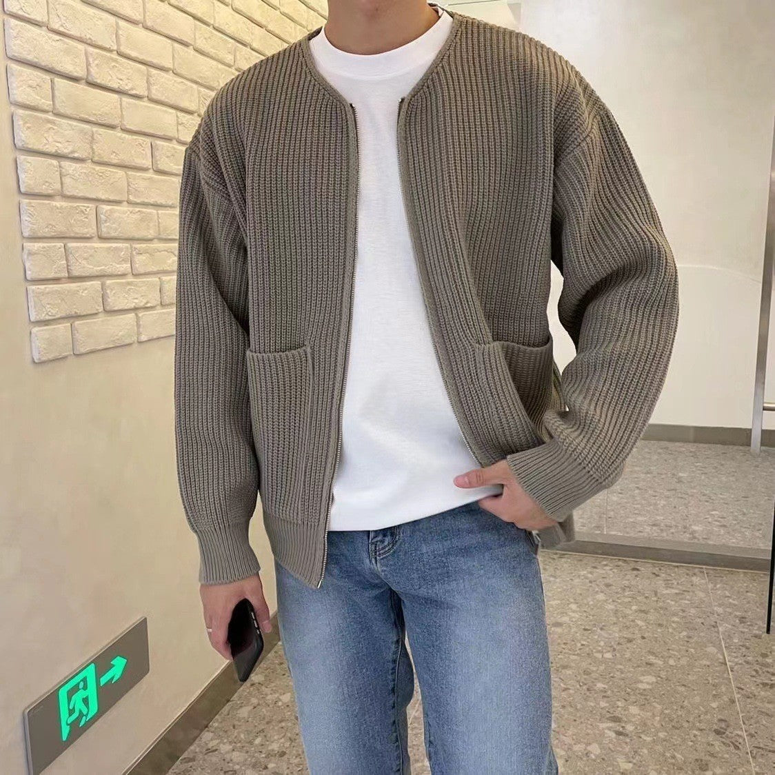 saferido      -shop mens winter fashion Autumn and Winter New Fashion Trendy Ins Trendy Knitted Cardigan Men's Solid Color Sweater Loose Casual Lazy Style