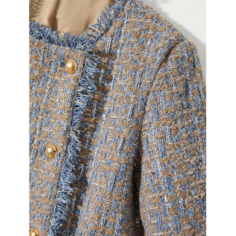 2025 Wool high-end small fragrant jacket, rough edge double-breasted, spring women's clothing short spring and autumn tweed women's top