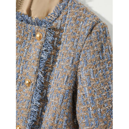 2025 Wool high-end small fragrant jacket, rough edge double-breasted, spring women's clothing short spring and autumn tweed women's top