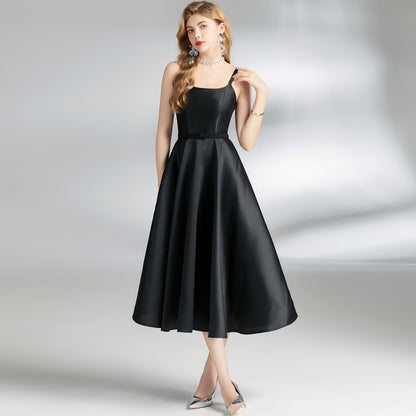 Vintage Hepburn style strap skirt, high-end  design, waist and thin medium and long A-shaped fluffy dress