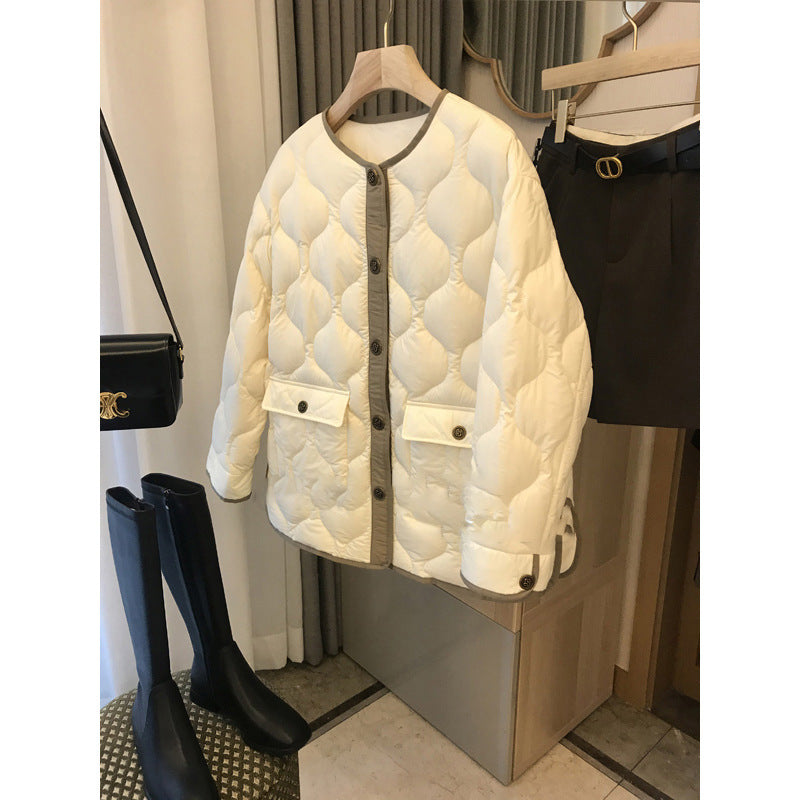 2025 Xiaoxiangfeng down jacket rhombus high-end 90 white duck down light and thin white women's  short women's coat