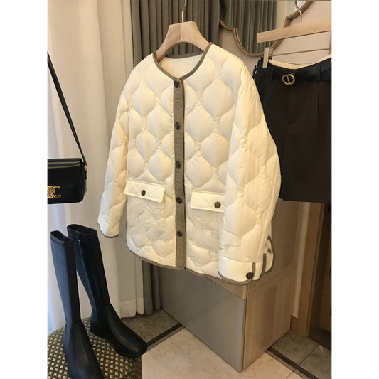 2025 Xiaoxiangfeng down jacket rhombus high-end 90 white duck down light and thin white women's  short women's coat