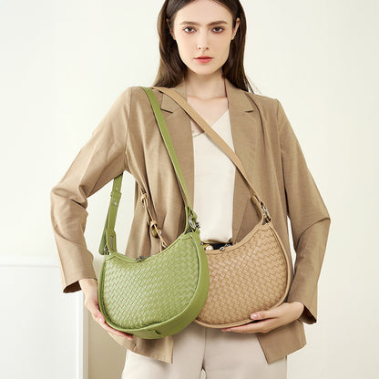popular early spring new niche cowhide woven handbag fashion underarm bag women's shoulder messenger bag crescent bag
