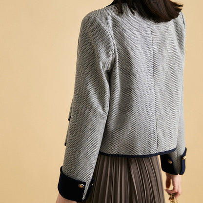 2025 Temperament wool small fragrant jacket high-end tweed lapel short jacket women's autumn commuter women's clothing spring and autumn