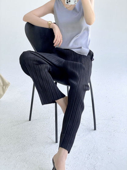 Folds popular spring and summer new simple fashion slim straight pants femininity versatile and thin casual pants