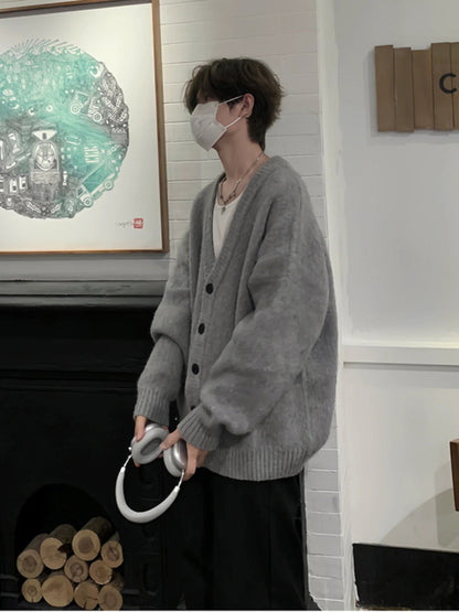 saferido Knitted Cardigan Coat Men's Autumn and Winter Lazy V-neck Sweater Oversize Korean Style Loose Top