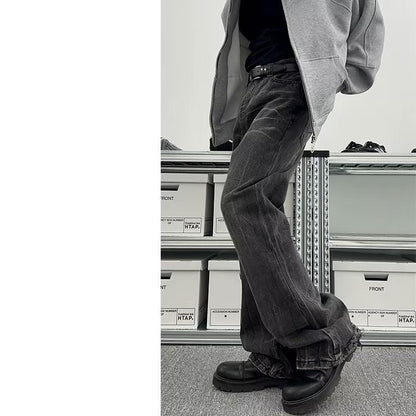 saferido      -shop drip outfit men Jeans Men's Spring and Autumn New American High Street Fashion Pu Shuai Gradient Washed Straight Wide-Leg Casual Trousers