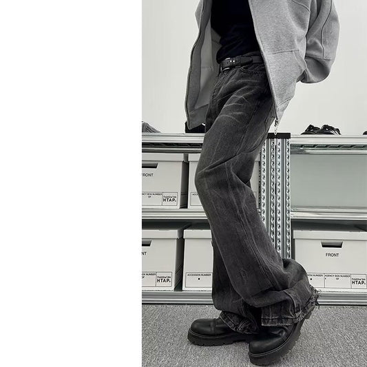 saferido      -shop drip outfit men Jeans Men's Spring and Autumn New American High Street Fashion Pu Shuai Gradient Washed Straight Wide-Leg Casual Trousers