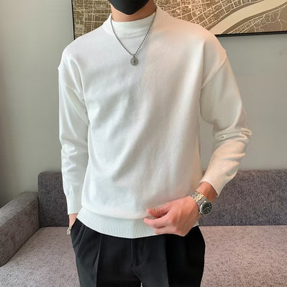saferido      -shop mens fashion Spring and Autumn New Pure Color Sweater Men's Fresh round Neck Basic Long Sleeve Youth Casual Drop Shoulder Bottoming Shirt
