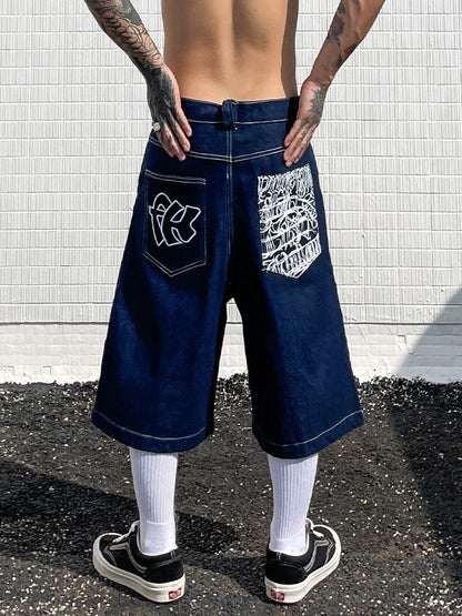 American West Coast denim shorts men's summer new trendy brand loose washed cut five-point casual pants