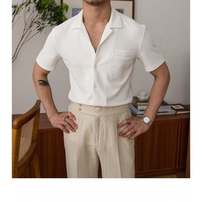 saferido      -shop hoco outfits for guys Five-Quarter Sleeve Trendy Summer Shirt Japanese Men's Standard Cuban Collar Youth Popular Lazy New Solid Color