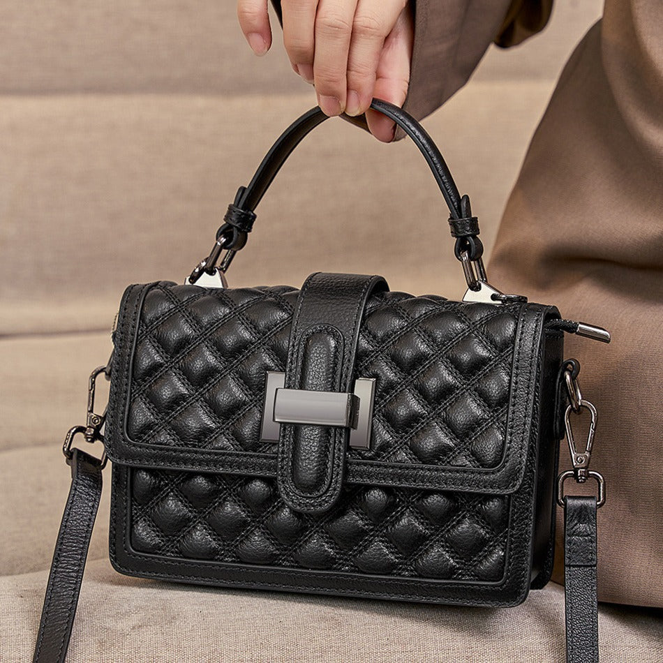 Women's bag summer first-layer leather handbag popular trendy fashion versatile texture diamond messenger bag bag