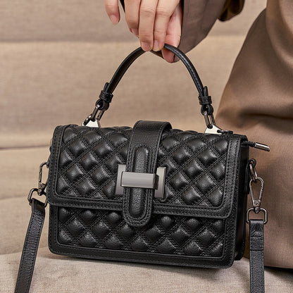 Women's bag summer first-layer leather handbag popular trendy fashion versatile texture diamond messenger bag bag