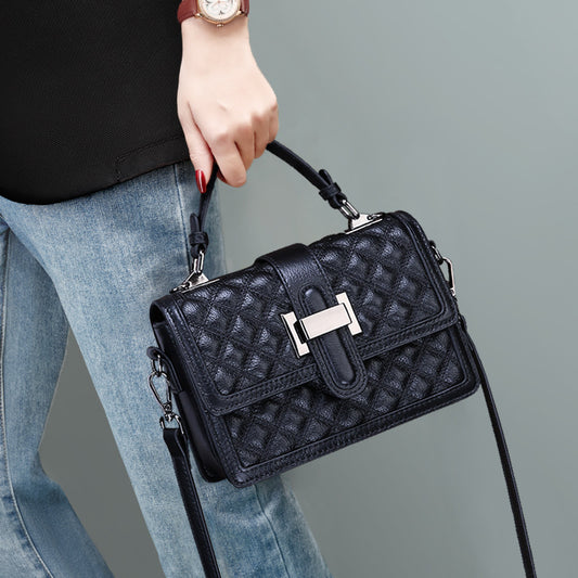 Women's bag summer first-layer leather handbag popular trendy fashion versatile texture diamond messenger bag bag