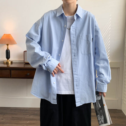 saferido      -shop 90s fashion men Japanese Style Cityboy Solid Color Long-Sleeved Shirt Summer Men's Niche Design Sense Stacked Lapel Shirt Coat Fashion