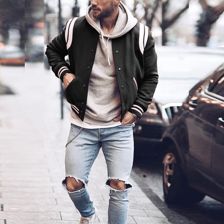 saferido      -shop bomber jacket Winter New Preppy Style Jacket Men's Casual Short Baseball Uniform Men's Jacket 03