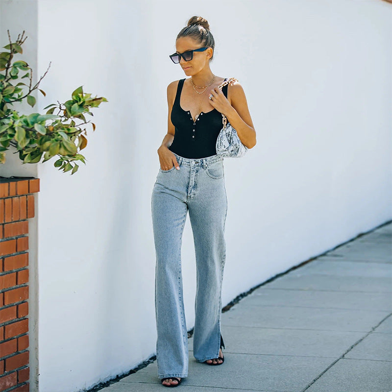 2025 summer New Popular trade independent station new casual trousers open-ended washing water women's jeans factory spot