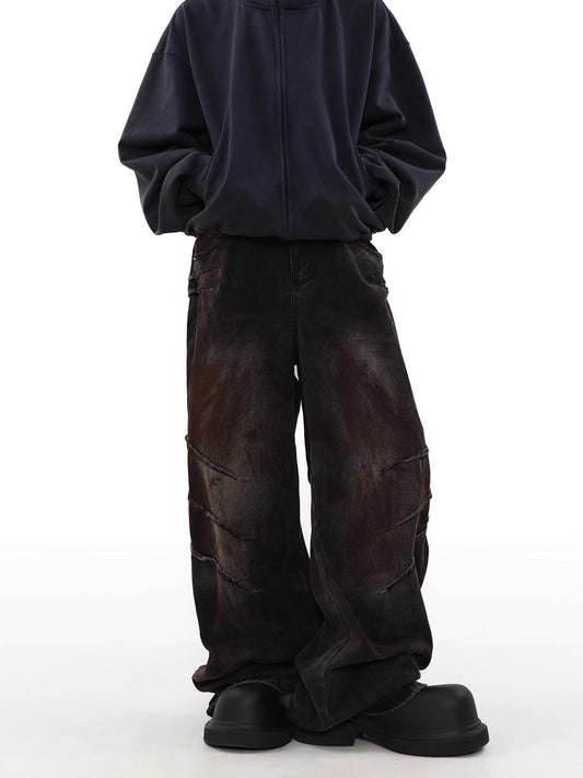 American high street design, old and dirty wasteland style jeans for men, new loose niche straight pants for spring