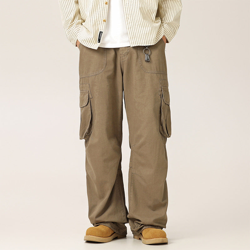 saferido 2000s fashion Japanese Retro Autumn Distressed Washed Overalls Casual Large Pocket Men's and Women's Loose Trousers