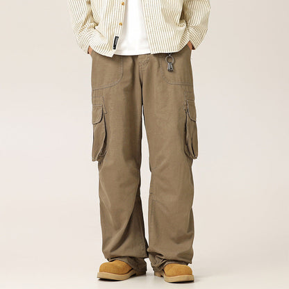 saferido 2000s fashion Japanese Retro Autumn Distressed Washed Overalls Casual Large Pocket Men's and Women's Loose Trousers