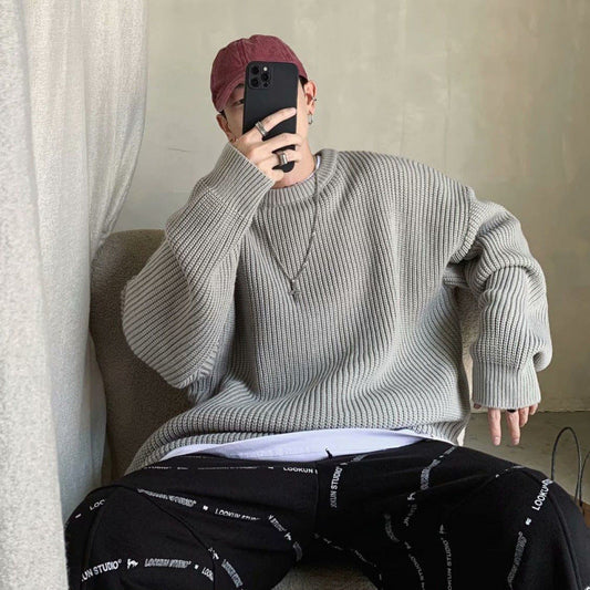 saferido fall mens outfits round Neck Sweater for Male Students Hong Kong Style Mori Korean Style Loose Trendy Thickened Autumn and Winter New Bottoming Knitted Fashion