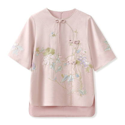summer new Chinese ancient style Chinese style high-end exquisite embroidered printed top skirt two-piece set M5099