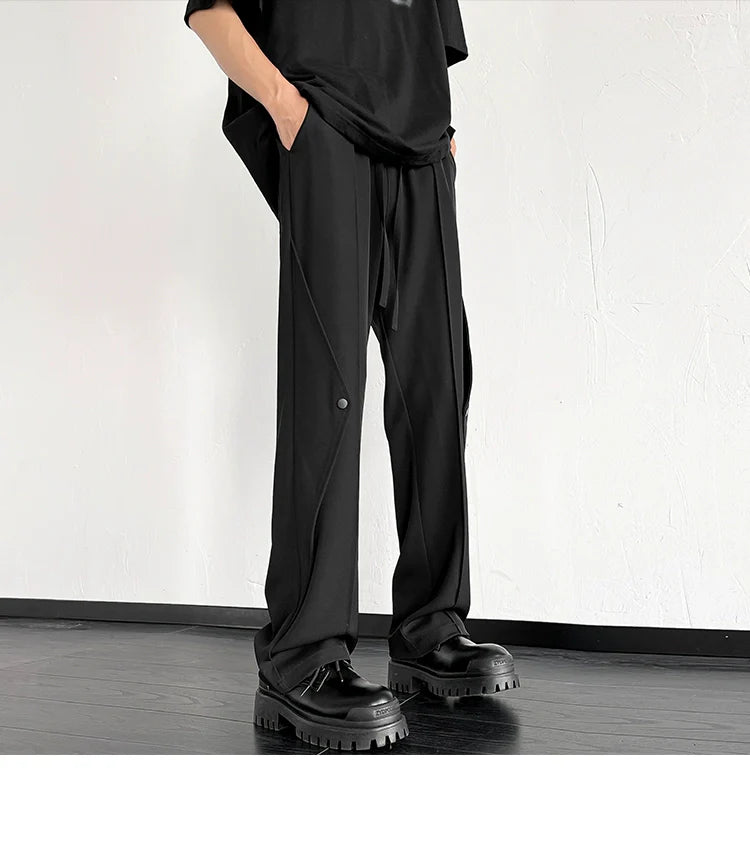 saferido Summer Men's Fashion Trend Oversized Casual Pants Streetwear Ventilate Elastic Waist Sweatpants Black/Khaki Color Trousers