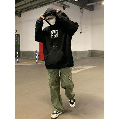 saferido fall outfits men Retro Men's and Women's Pocket Trendy Casual Pants Trousers Loose American Straight High Street Overalls Pants