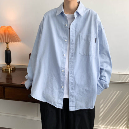 saferido      -shop 90s fashion men Japanese Style Cityboy Solid Color Long-Sleeved Shirt Summer Men's Niche Design Sense Stacked Lapel Shirt Coat Fashion