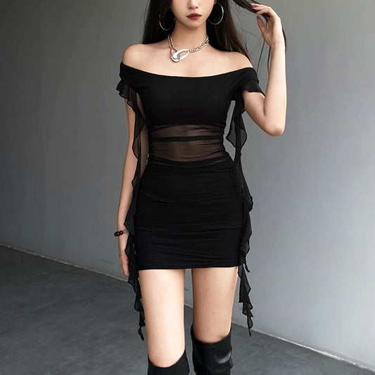2025 style 2025 spring new women's clothing elegant temperament slim-fitting one-word collar solid color hip-wrapped dress