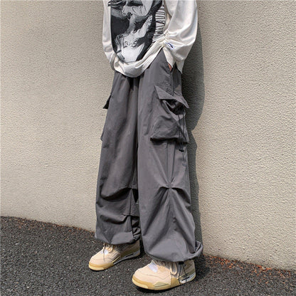 saferido boy outfits Multi-Pocket Workwear Casual Wide-Leg Pants Men's Spring and Autumn Hip Hop Ins Loose Straight Ankle-Length Pants