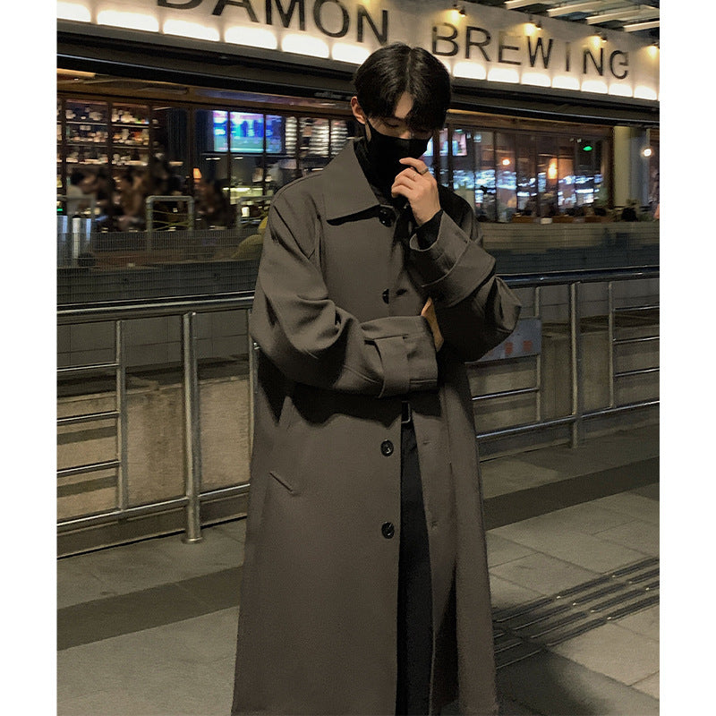 saferido hipster Spring and Autumn Korean Style Windbreaker Men's Handsome All-Match Mid-Length Windbreaker Hong Kong Style Trendy High-Grade Thickened Coat