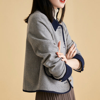 2025 Temperament wool small fragrant jacket high-end tweed lapel short jacket women's autumn commuter women's clothing spring and autumn