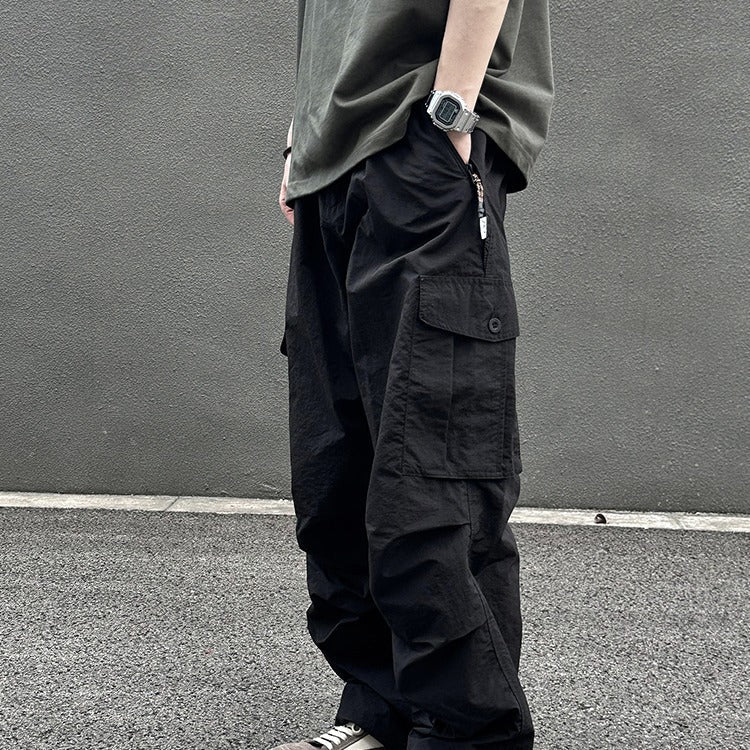 saferido guys clothing styles National Fashion Outdoor Functional Wind Speed Dry Overalls Men's Loose Straight Cityboy Large Pocket American Umbrella Pants