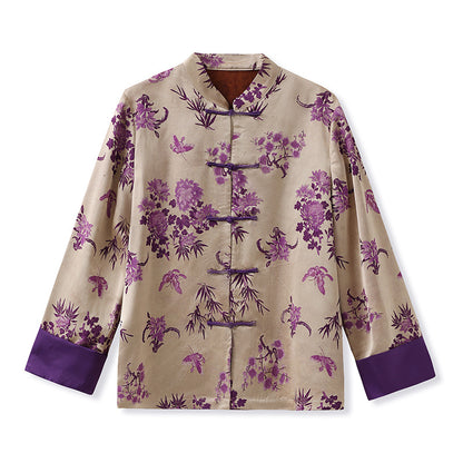 New Chinese-style new top, national style high-end buckle single ultra-purple printing design jacket autumn women M7035