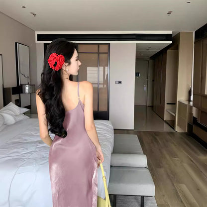 2025 vacation style fish tail hip dress women's summer pendant feeling slim suspender skirt temperament banquet dress skirt
