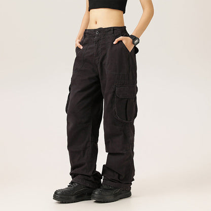 saferido 2000s fashion Japanese Retro Autumn Distressed Washed Overalls Casual Large Pocket Men's and Women's Loose Trousers
