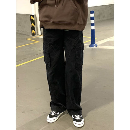 saferido fall outfits men Retro Men's and Women's Pocket Trendy Casual Pants Trousers Loose American Straight High Street Overalls Pants