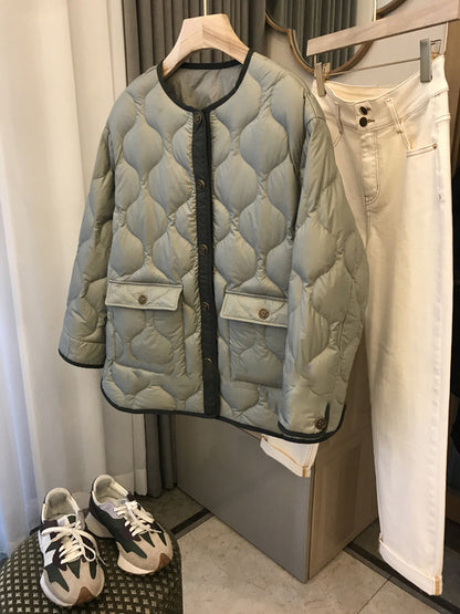 2025 Xiaoxiangfeng down jacket rhombus high-end 90 white duck down light and thin white women's  short women's coat