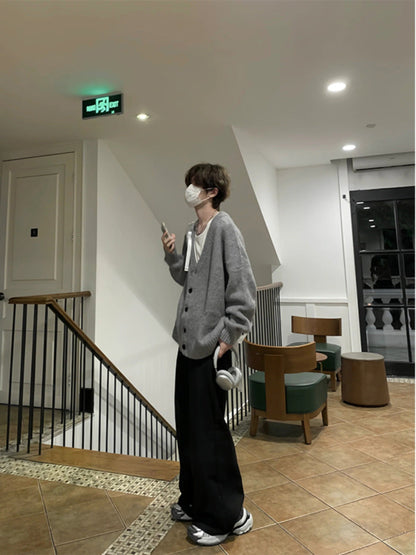 saferido Knitted Cardigan Coat Men's Autumn and Winter Lazy V-neck Sweater Oversize Korean Style Loose Top