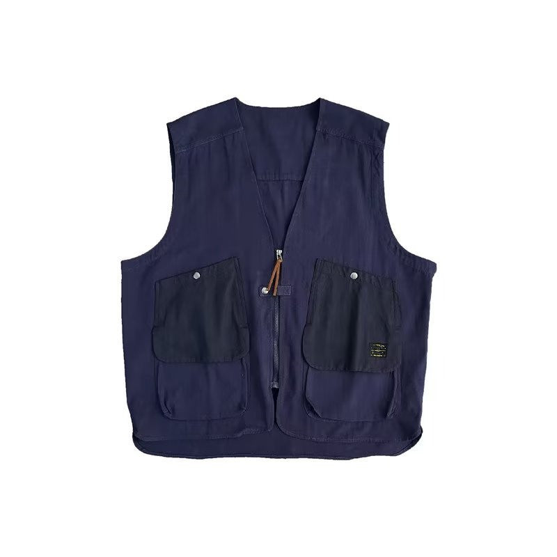 American retro CityBoy Japanese style multi-pocket workwear vest for men zipper sleeveless loose functional style vest