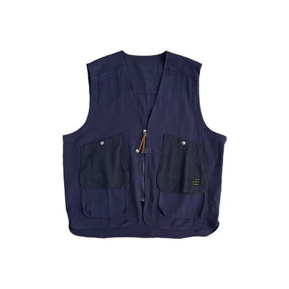 American retro CityBoy Japanese style multi-pocket workwear vest for men zipper sleeveless loose functional style vest