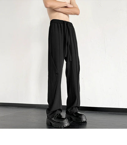 saferido Summer Men's Fashion Trend Oversized Casual Pants Streetwear Ventilate Elastic Waist Sweatpants Black/Khaki Color Trousers