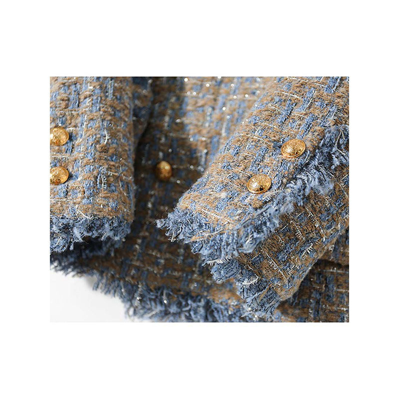 2025 Wool high-end small fragrant jacket, rough edge double-breasted, spring women's clothing short spring and autumn tweed women's top