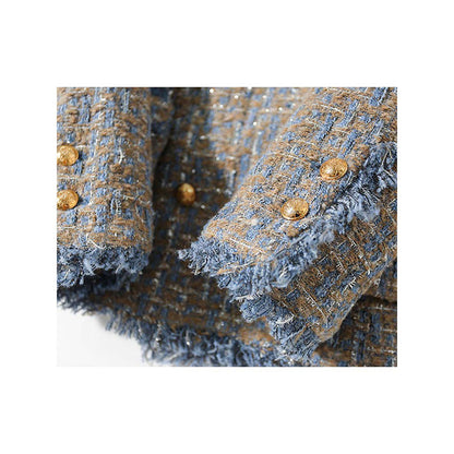 2025 Wool high-end small fragrant jacket, rough edge double-breasted, spring women's clothing short spring and autumn tweed women's top