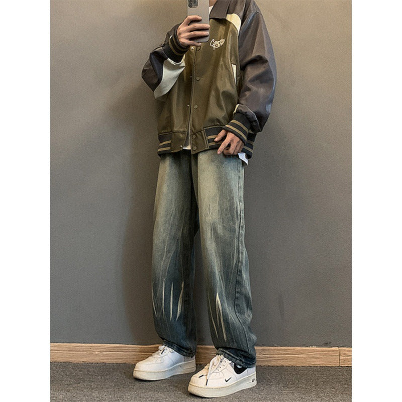saferido masc outfits Washed Jeans Men's Autumn and Winter Ruoshuai Loose Straight Fashion Pants Men's American Retro Casual Trousers