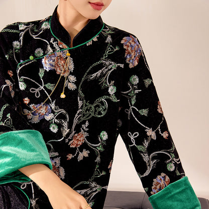 New Chinese  new high-end embroidered design top spring black buckle light luxury coat women's N2001