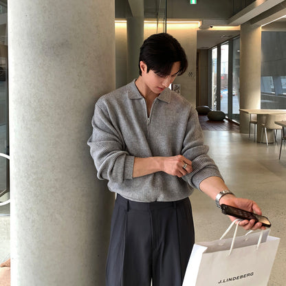 saferido      -shop classy outfits men Korean Style High-Grade Cleanfit Half Zipper Lapel Polo Sweater Men's Early Autumn New Casual Knitted Top